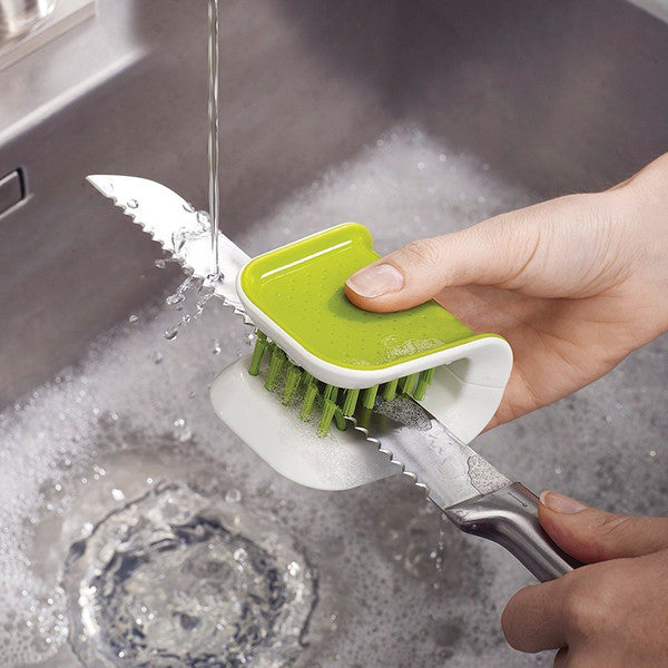 Green Double Sided Bristle Scrubber – Non-Slip Blade Brush for Knife & Cutlery Cleaning