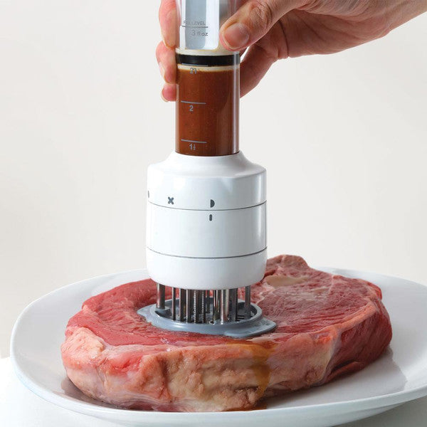 2-In-1 Needle Meat Tenderizer & Marinade Injector - Sharp Blades Steak Tenderizer Tool