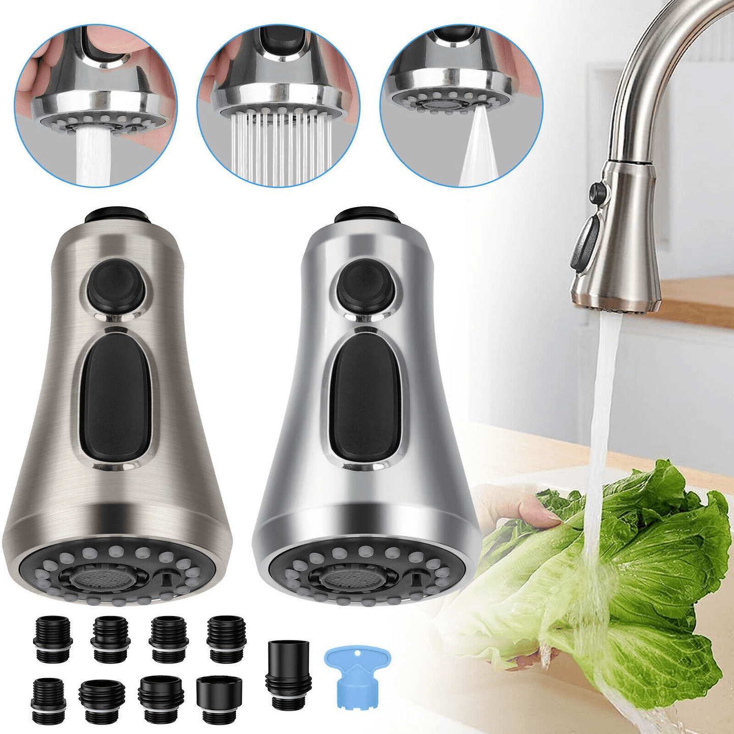 Universal Pull Down Spray Head Kitchen Faucet Part Compatible With Moen, Delta, Kohler, Chrome Replacement Spray