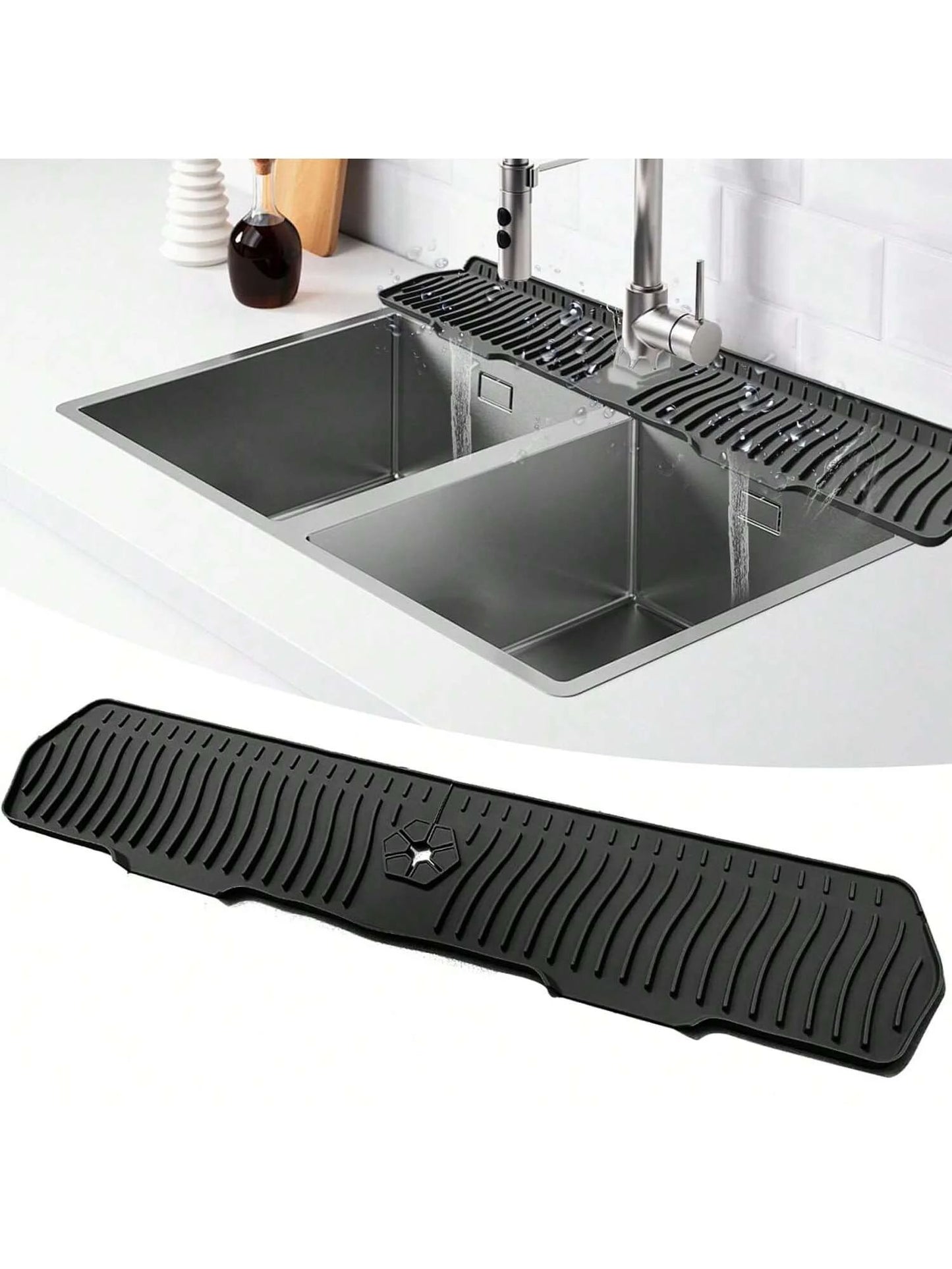 Large Silicone Faucet Mat Sink Splash Guard, Countertop Protector & Water Draining Pad For Kitchen Or Bathroom Faucet