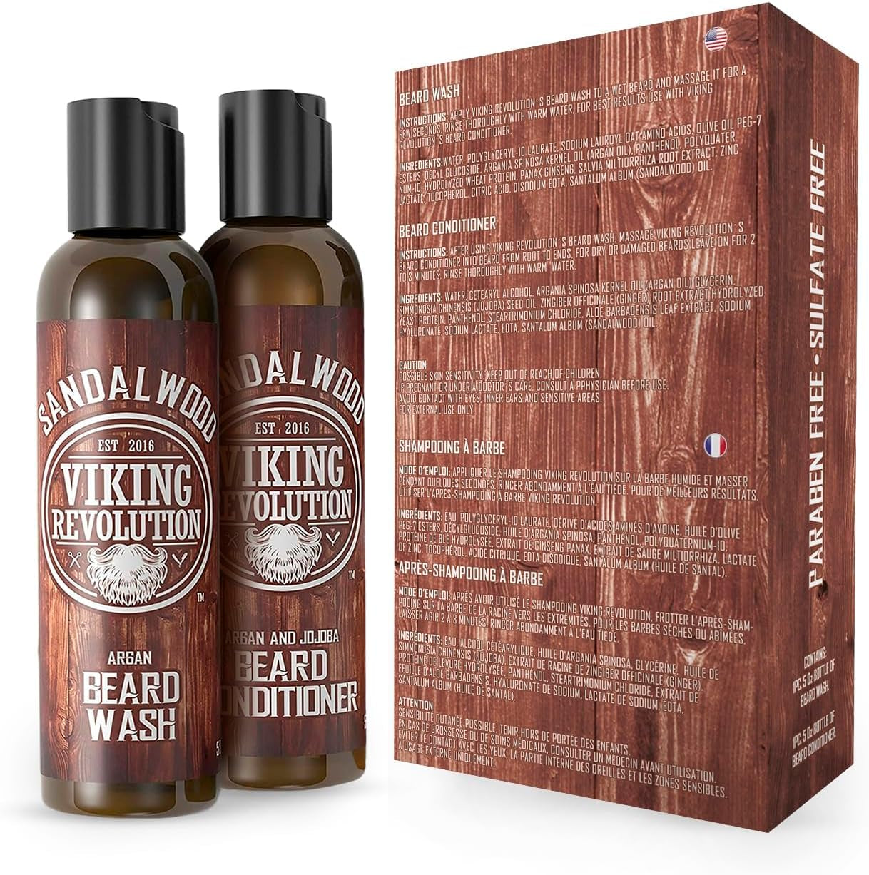 Beard Wash & Conditioner Set for Men with Argan & Jojoba Oil – Sandalwood Beard Shampoo and Conditioner, Softens, Strengthens & Moisturizes Dry Beards, 150ml x 2