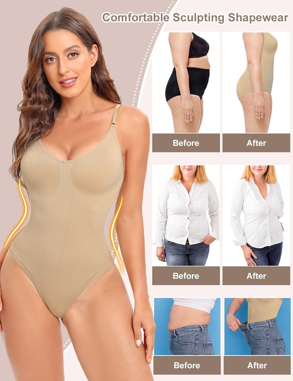 Women's Seamless Tummy Control Shapewear Bodysuit – Full Body Sculpting Tank Top Body Shaper with Waist Slimming Compression & Butt Lifting Support