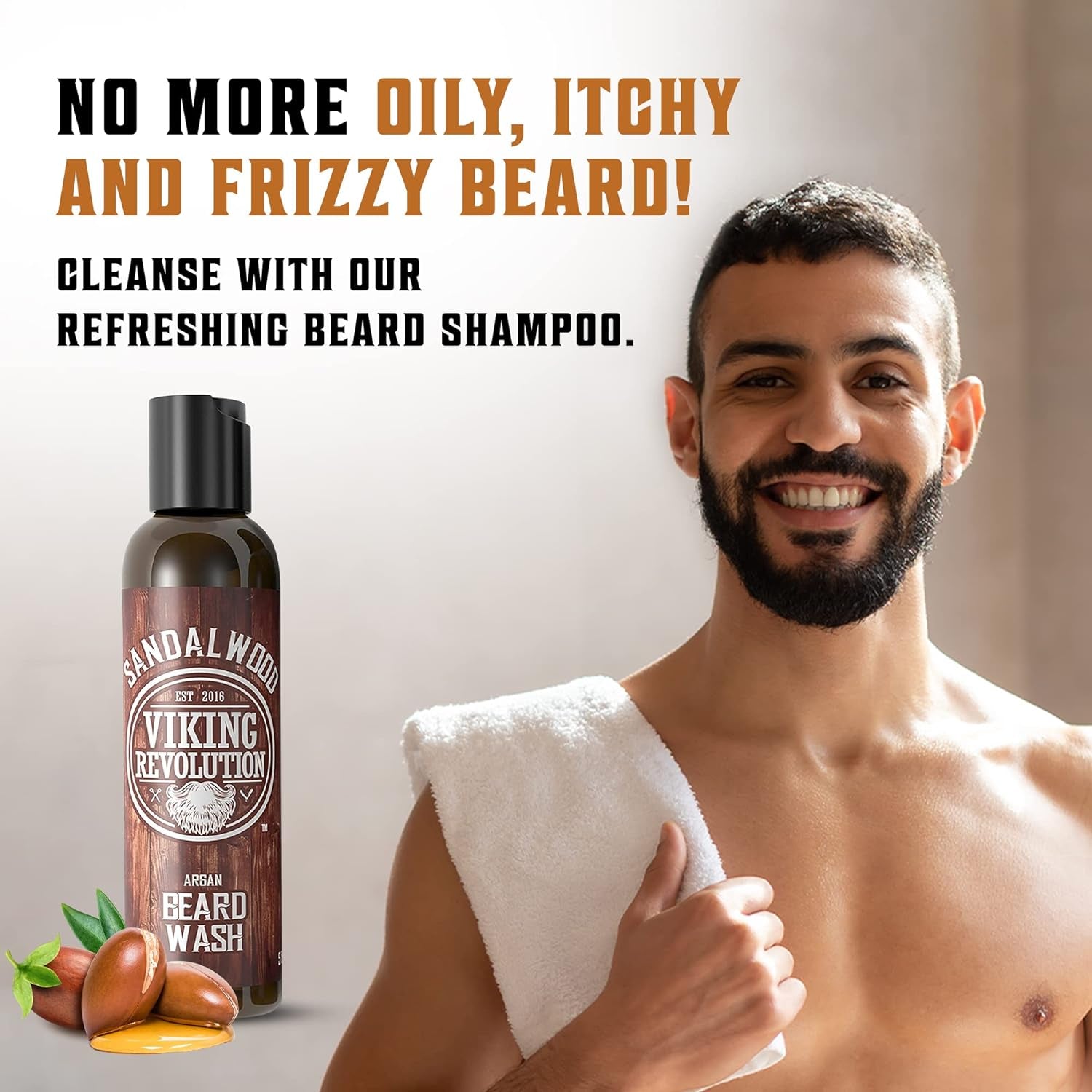 Beard Wash & Conditioner Set for Men with Argan & Jojoba Oil – Sandalwood Beard Shampoo and Conditioner, Softens, Strengthens & Moisturizes Dry Beards, 150ml x 2