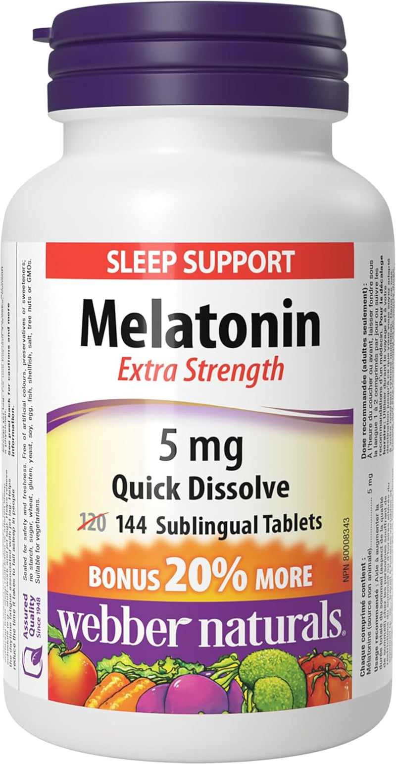 Melatonin 5mg Extra Strength Quick Dissolve Tablets – Fast-Dissolving Sleep Support Supplement, Natural Berry Flavor, 144 Tablets