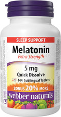 Melatonin 5mg Extra Strength Quick Dissolve Tablets – Fast-Dissolving Sleep Support Supplement, Natural Berry Flavor, 144 Tablets