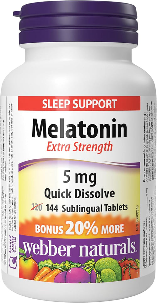 Melatonin 5mg Extra Strength Quick Dissolve Tablets – Fast-Dissolving Sleep Support Supplement, Natural Berry Flavor, 144 Tablets