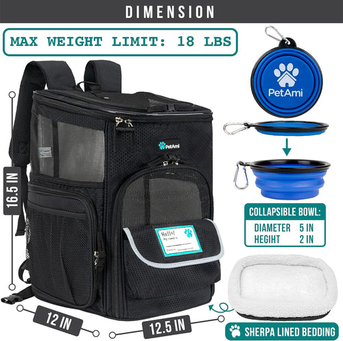 Pet Carrier Backpack Carrier, For Carrying Small Sized Pets, Suitable for both Cat & Dog, Ventilated Soft Sided for Travel, Hiking, Camping, Max 18 Lbs |Airlines Approved 