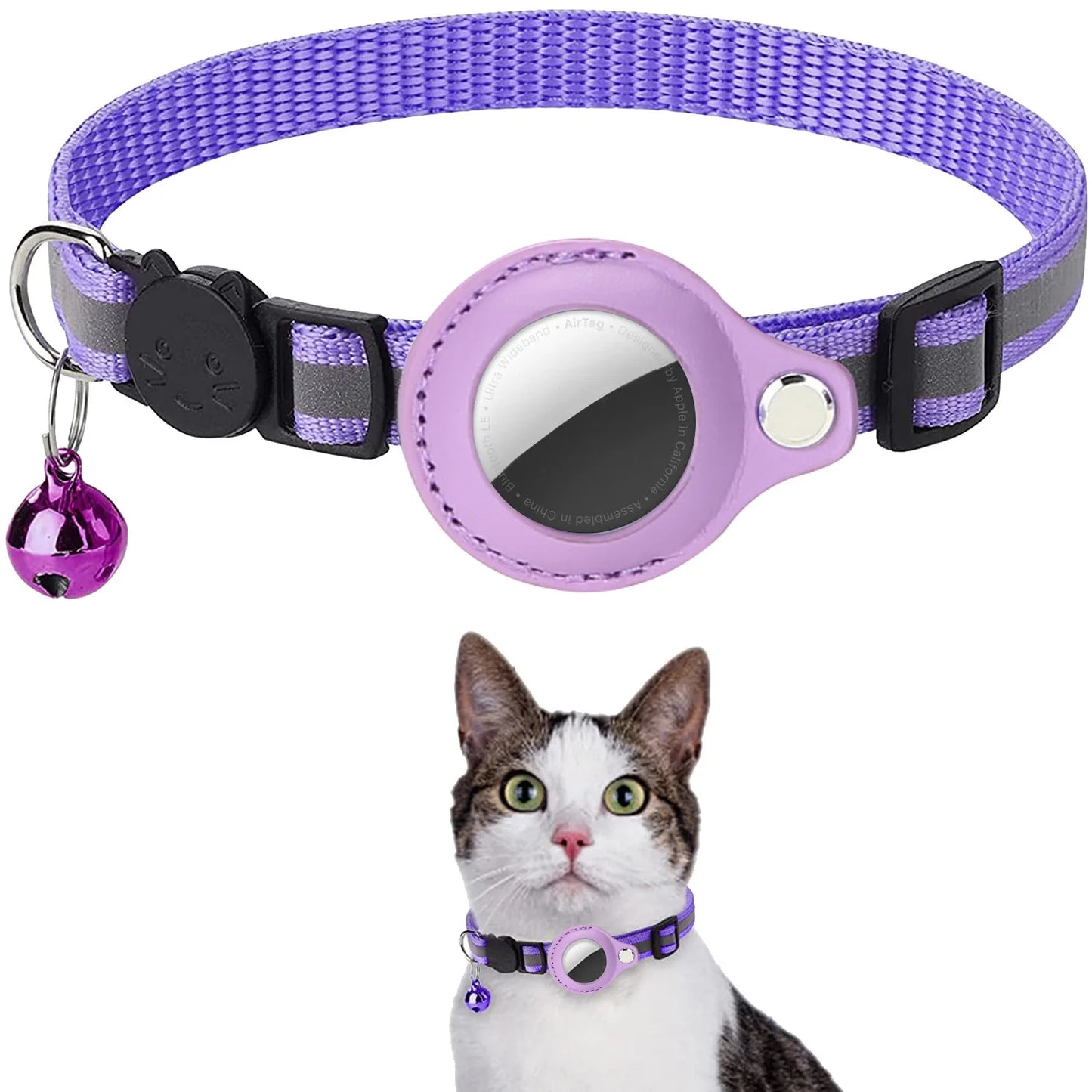 Reflective Cat Collar with AirTag Holder | Adjustable Breakaway GPS Pet Collar
