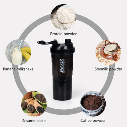 3-Layer Protein Shaker Bottle | 500ml Mixing Cup with Supplement Storage