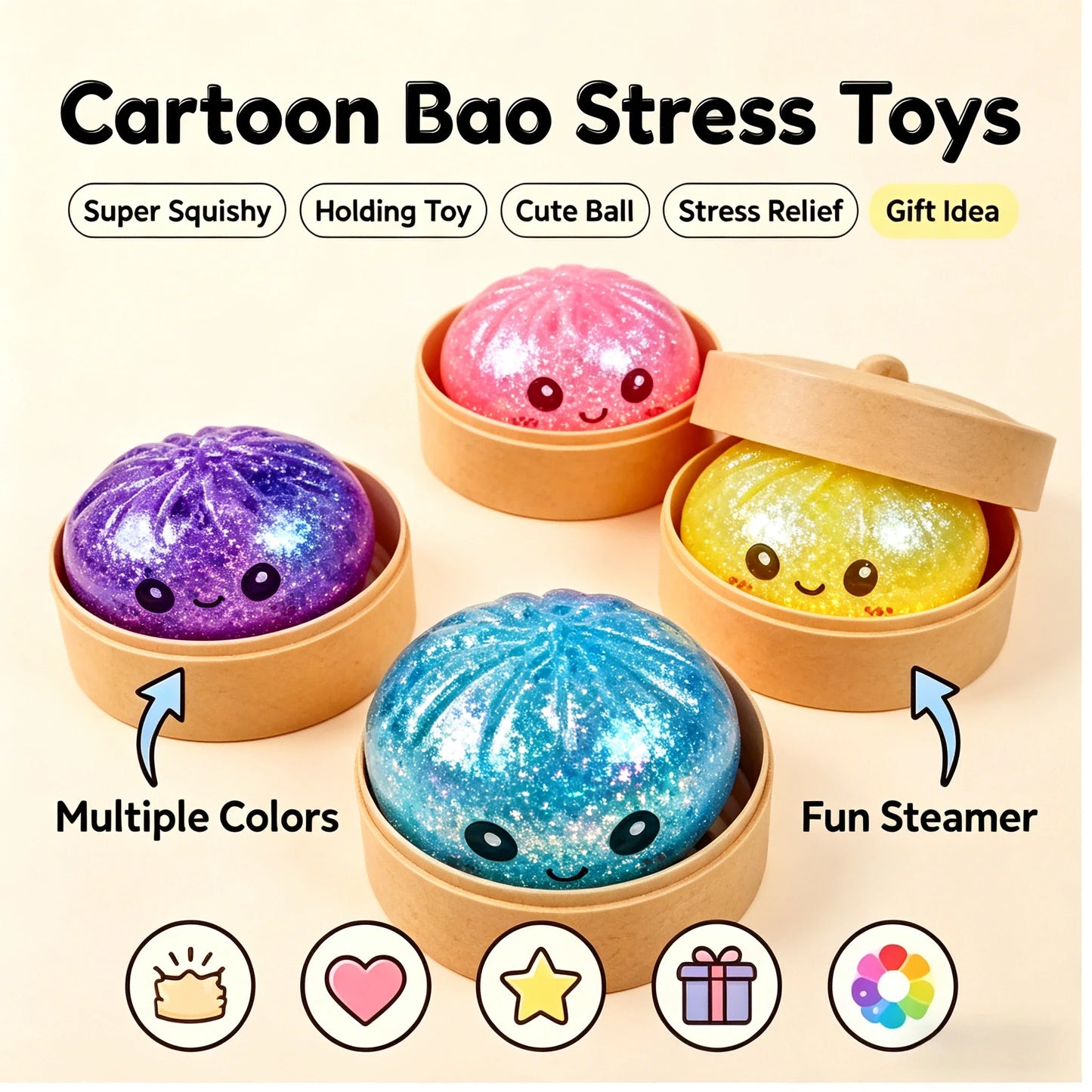 Cute Bao Bun Squishy Stress Toy | Soft Sensory Fidget Toy for Kids & Adults