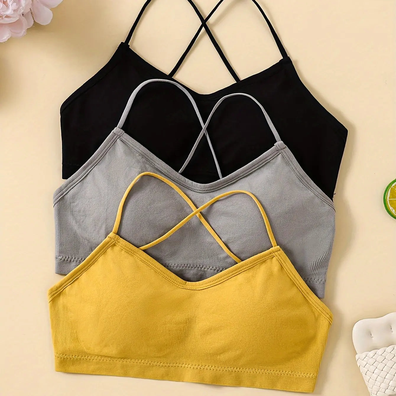 3-Pack Seamless Sports Bras for Women | Cross-Back Yoga & Fitness Bralette Set