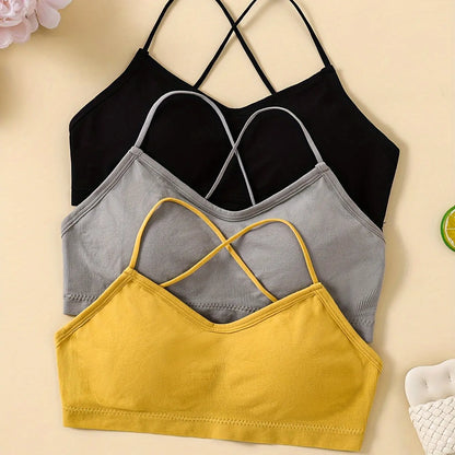 3-Pack Seamless Sports Bras for Women | Cross-Back Yoga & Fitness Bralette Set