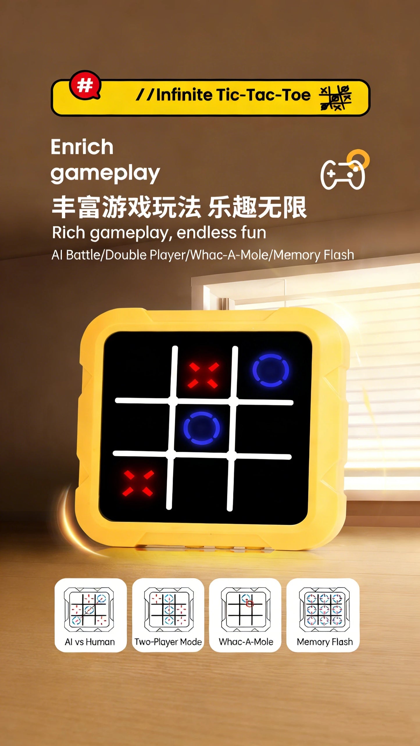 Electronic Tic Tac Toe Game | Smart Interactive Educational Board Game for Kids & Families