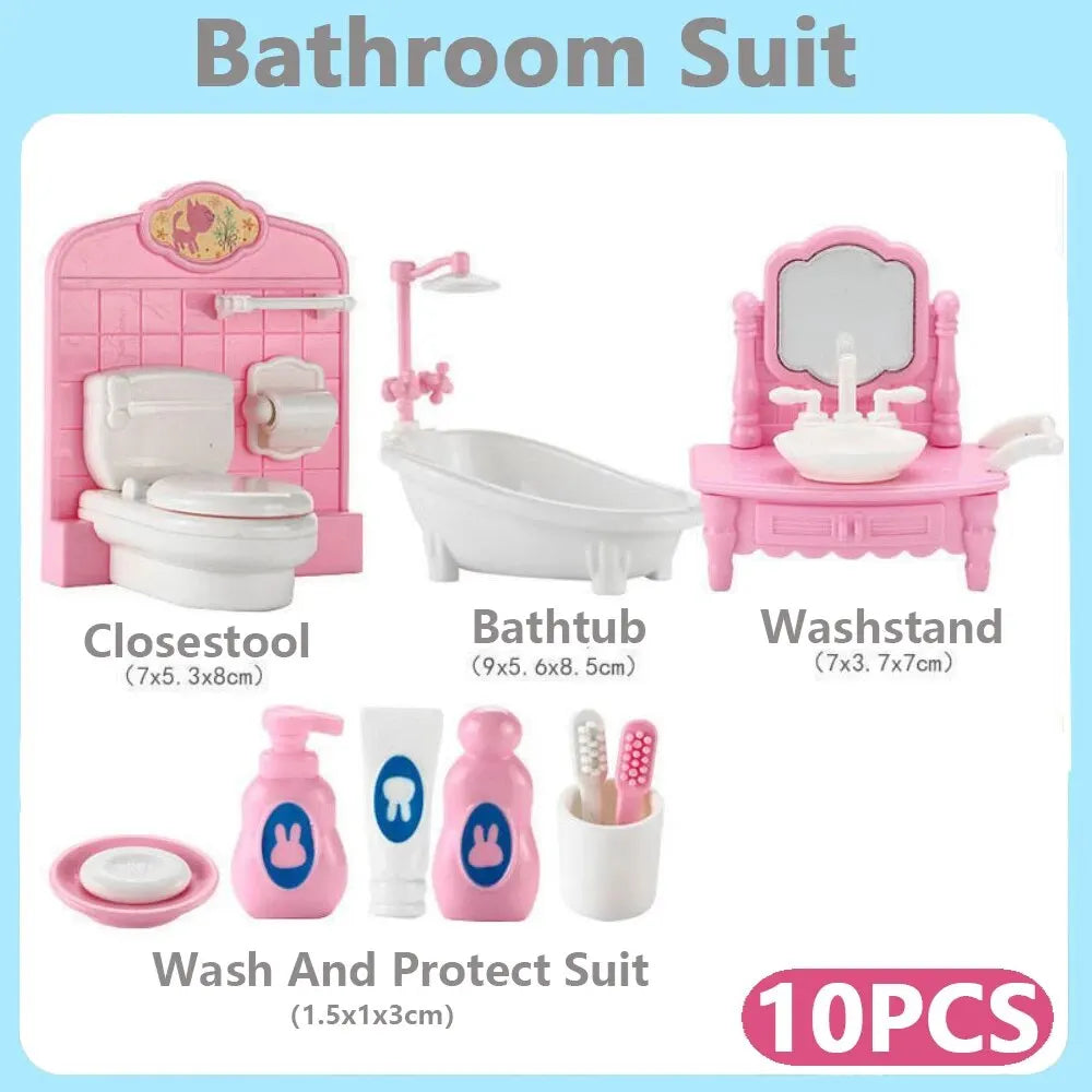 Miniature Dollhouse Furniture Set | 10-Piece Pretend Play Accessories for Kids