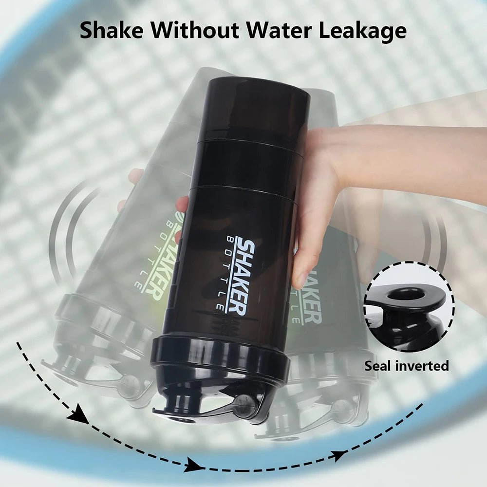 3-Layer Protein Shaker Bottle | 500ml Mixing Cup with Supplement Storage