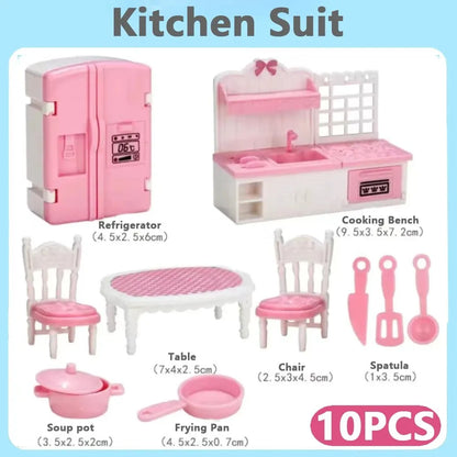 Miniature Dollhouse Furniture Set | 10-Piece Pretend Play Accessories for Kids