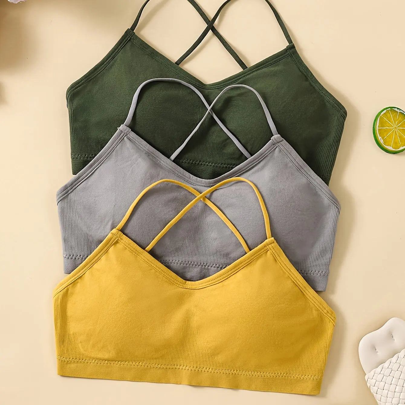 3-Pack Seamless Sports Bras for Women | Cross-Back Yoga & Fitness Bralette Set