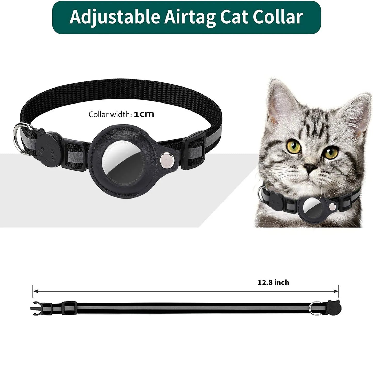 Reflective Cat Collar with AirTag Holder | Adjustable Breakaway GPS Pet Collar