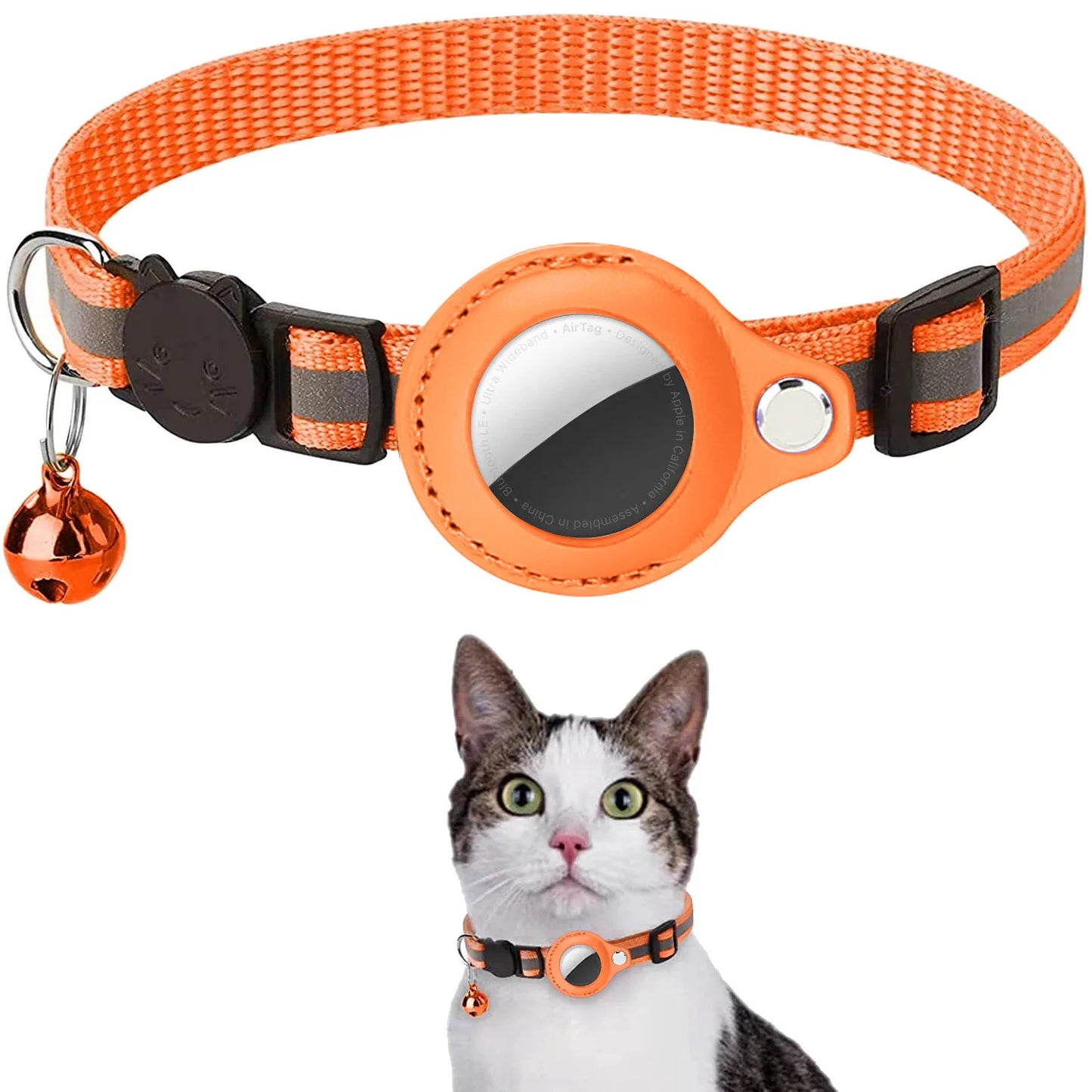 Reflective Cat Collar with AirTag Holder | Adjustable Breakaway GPS Pet Collar