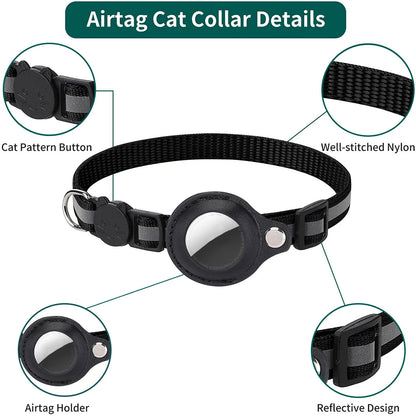 Reflective Cat Collar with AirTag Holder | Adjustable Breakaway GPS Pet Collar
