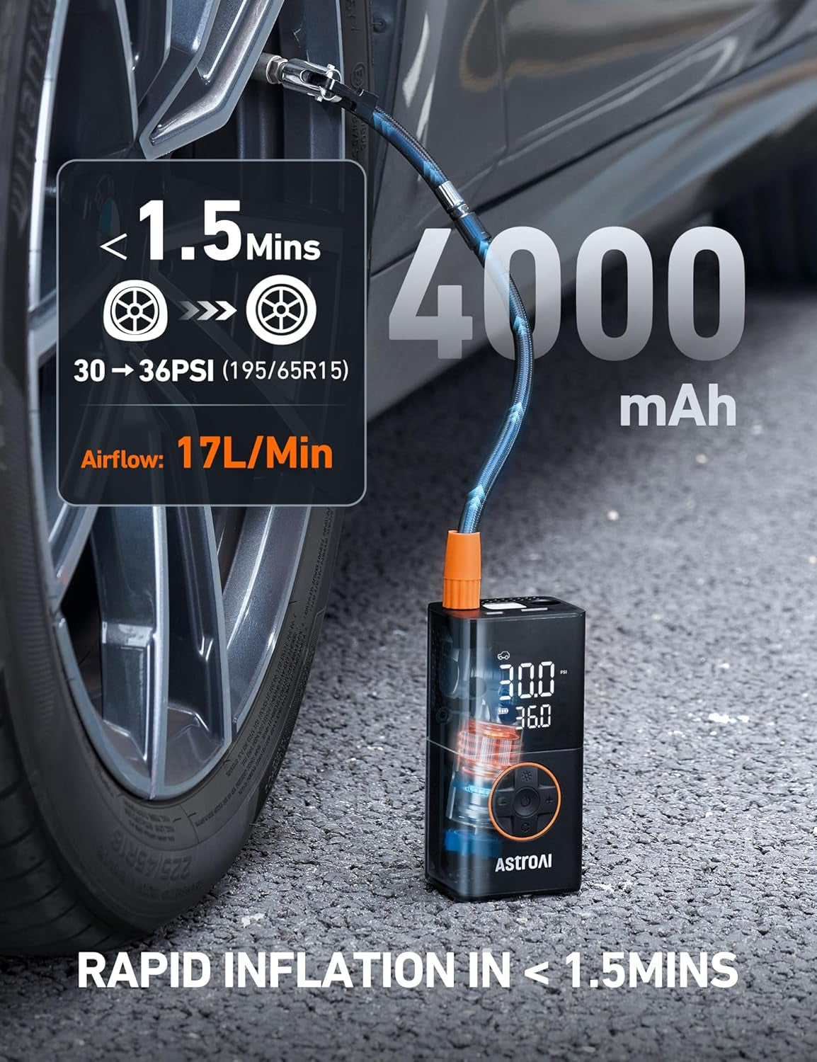 Cordless Tire Inflator Portable Air Compressor – 150 PSI Air Pump with Digital Dual Display, Pressure Gauge & LED Light, Mini Electric Tire Pump for Cars, Motorcycles, Bikes, Balls & More