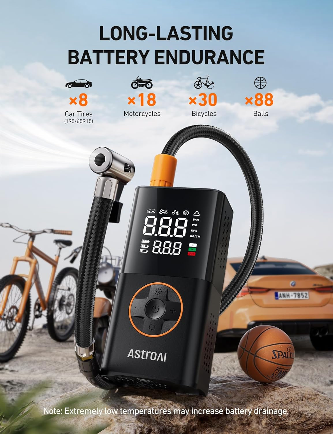 Cordless Tire Inflator Portable Air Compressor – 150 PSI Air Pump with Digital Dual Display, Pressure Gauge & LED Light, Mini Electric Tire Pump for Cars, Motorcycles, Bikes, Balls & More