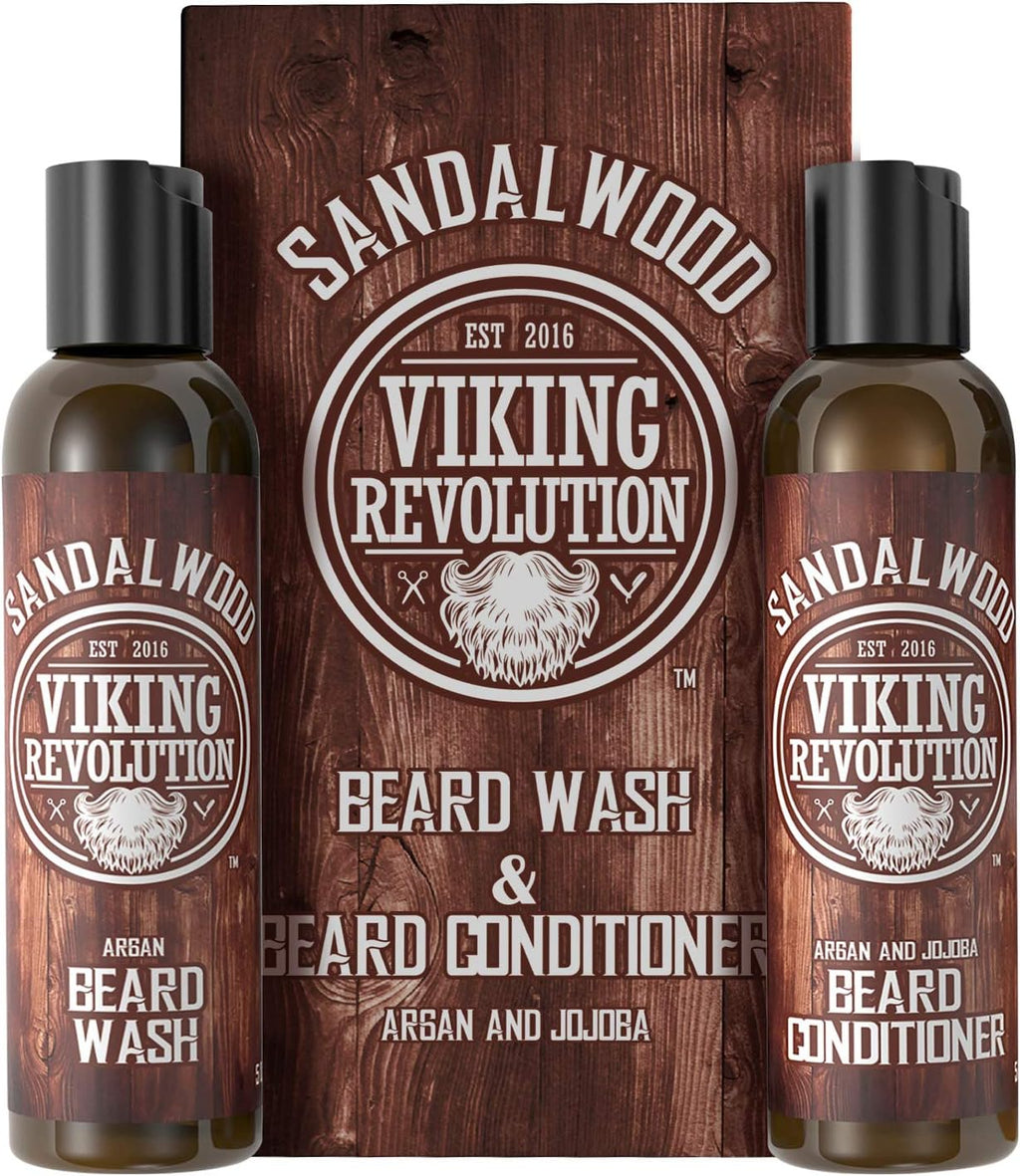 Beard Wash & Conditioner Set for Men with Argan & Jojoba Oil – Sandalwood Beard Shampoo and Conditioner, Softens, Strengthens & Moisturizes Dry Beards, 150ml x 2