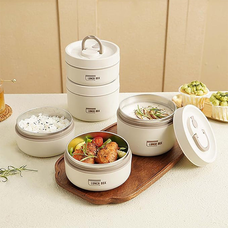 Insulated Lunch Container Set, Portable Thermal Food Storage Stackable for Adults & Kids, Bento-Style Lunch Box