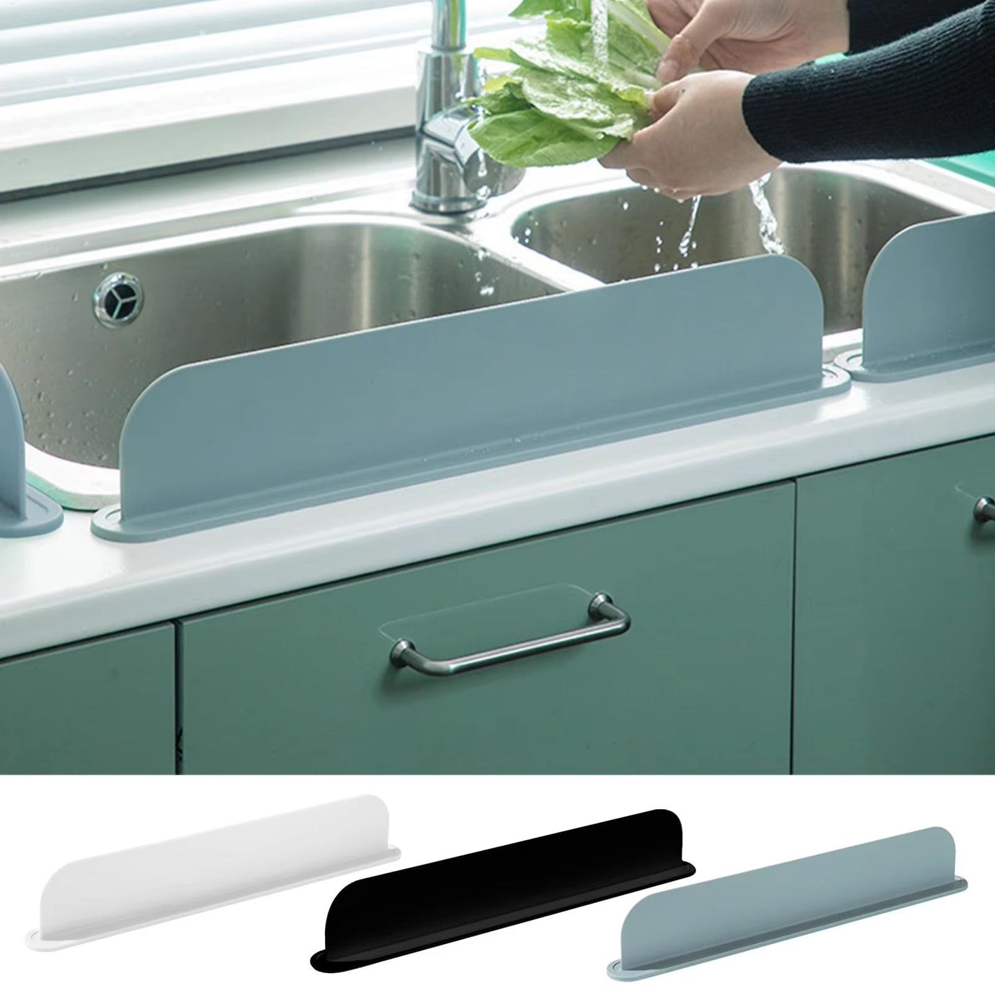 Silicone Kitchen Sink Splash Guard Water Barrier With Non Slip Adhesive Base